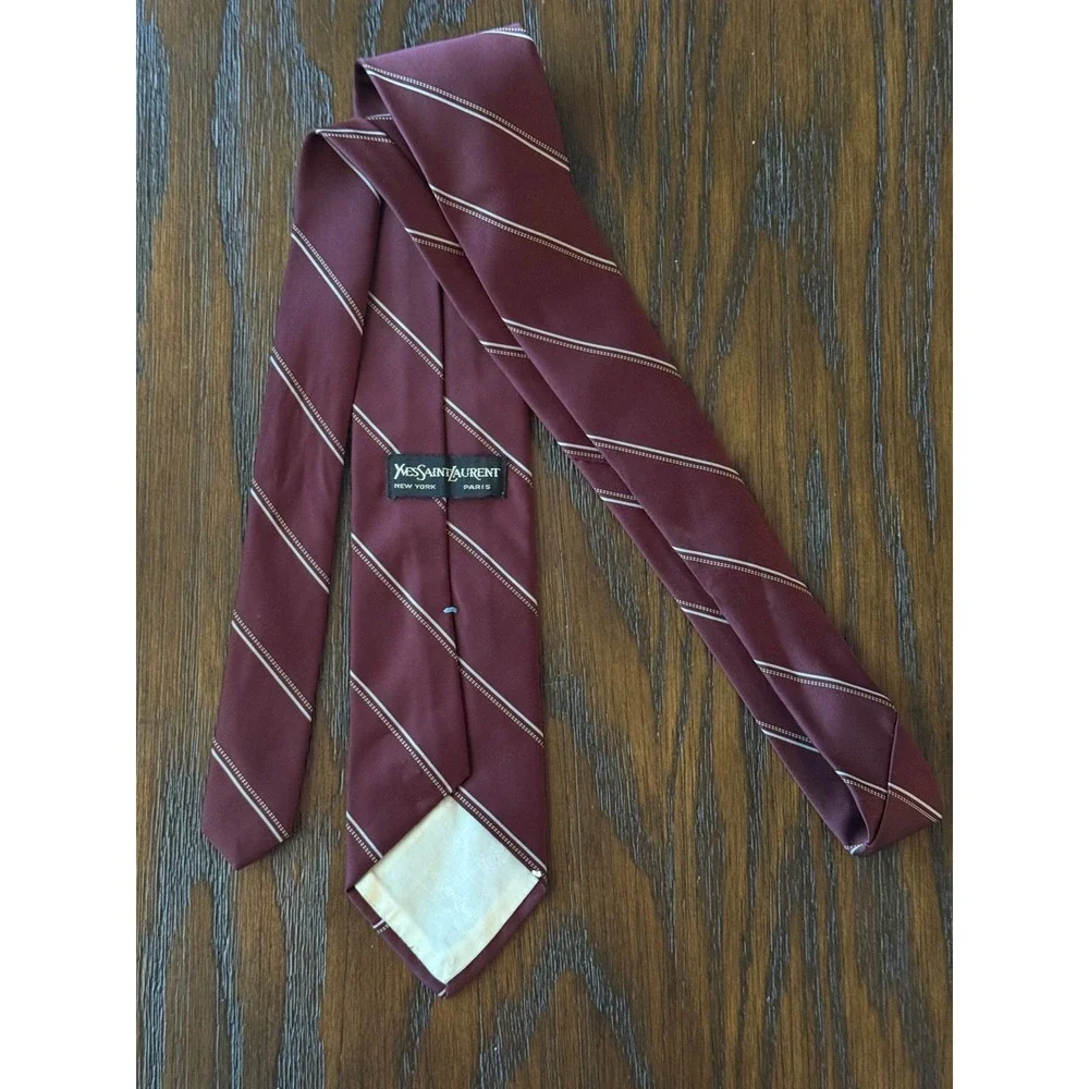 Yves Saint Laurent Necktie Mens One Size Burgundy Excellent Striped Silk Tie